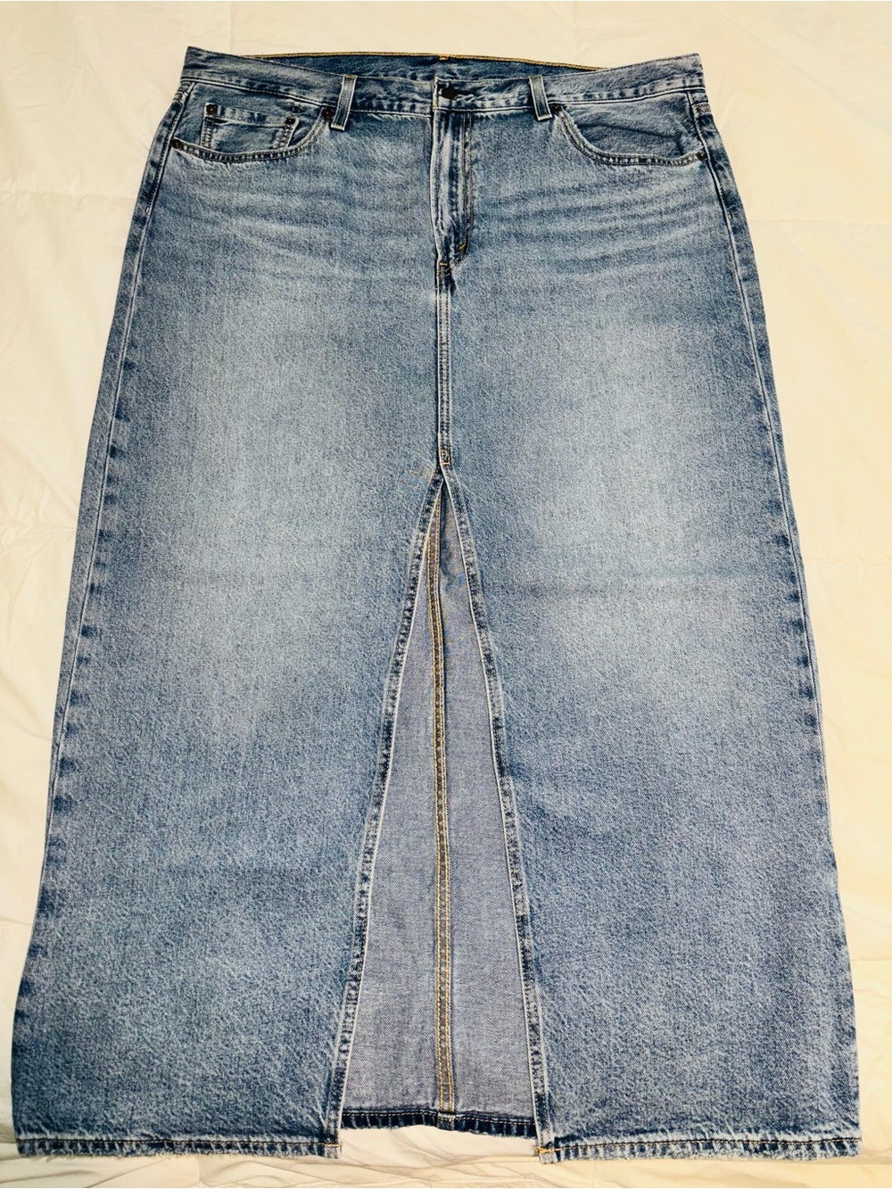 Levi's Faded Blue Straight-Leg Denim Skirt with Front Slit